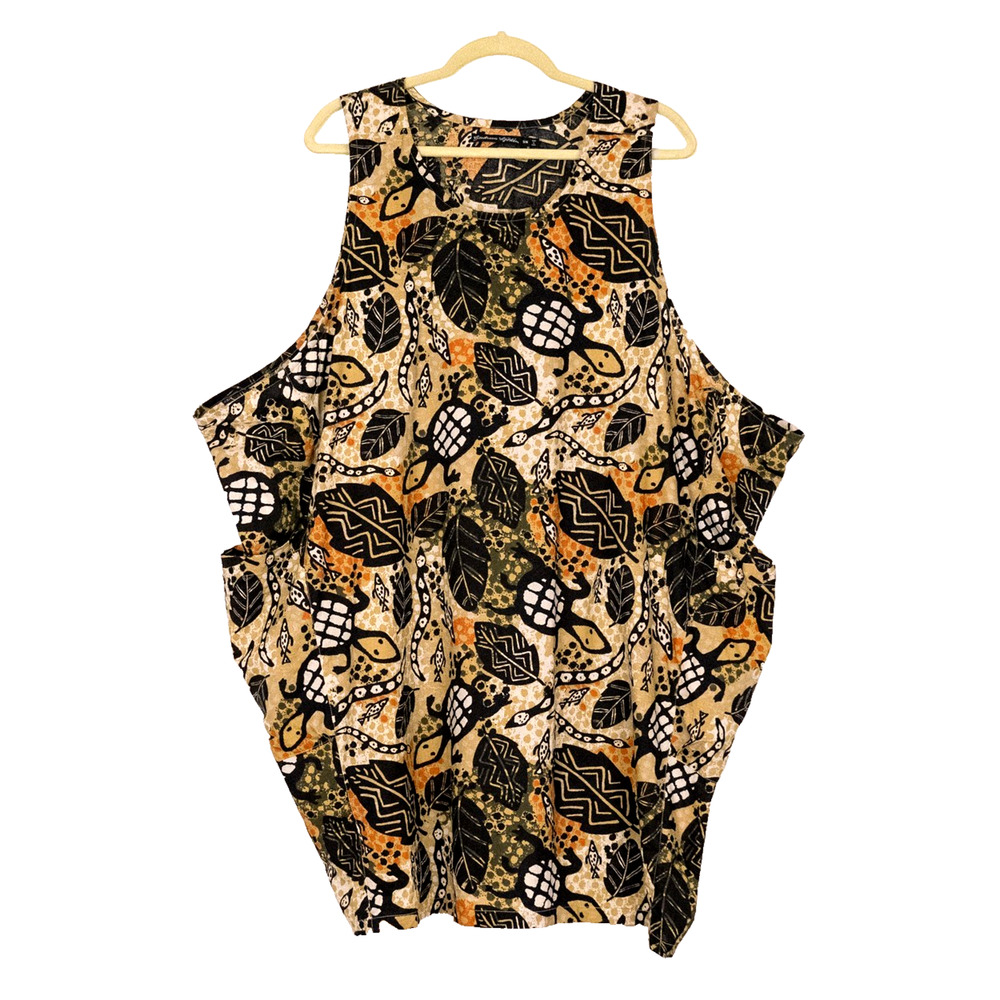 Gudrun Sjoden Sleeveless Organic Cotton Cocoon Tunic Dress S/M Turtle Snake Fish